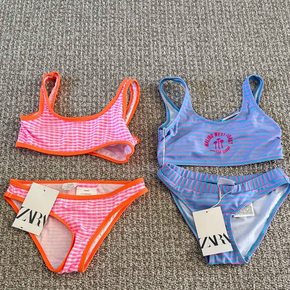 New Zara Kids Girls Swimsuits Swimwear 2-piece Pink Purple Blue Orange Size 8-9